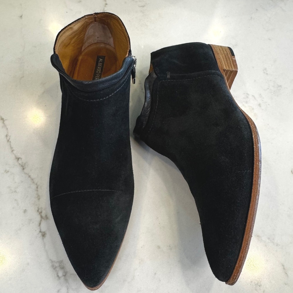 Alberto Fermani Women 10 EU 41 Black Suede Pointed Toe Ankle Boots Made in Italy